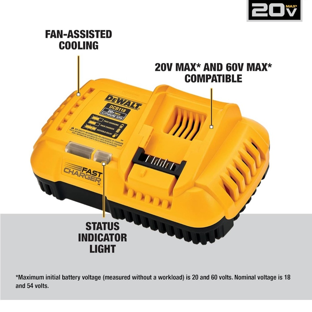 DEWALT 20V MAX/FLEXVOLT Lithium-Ion, Fan Cooled Rapid Battery Charger ( DCB118 )
